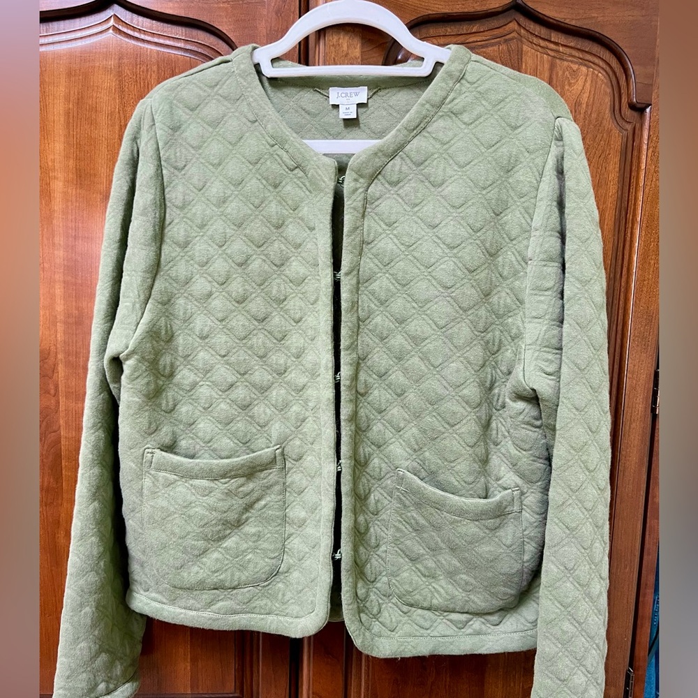 J. Crew Green Teddy Jacket with Cozy Quilted Design
